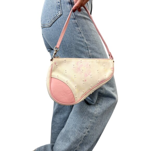 Christian Dior Vintage 2003 Distressed Floral Denim Mini Saddle Bag [106219] - Picture 3 of 15